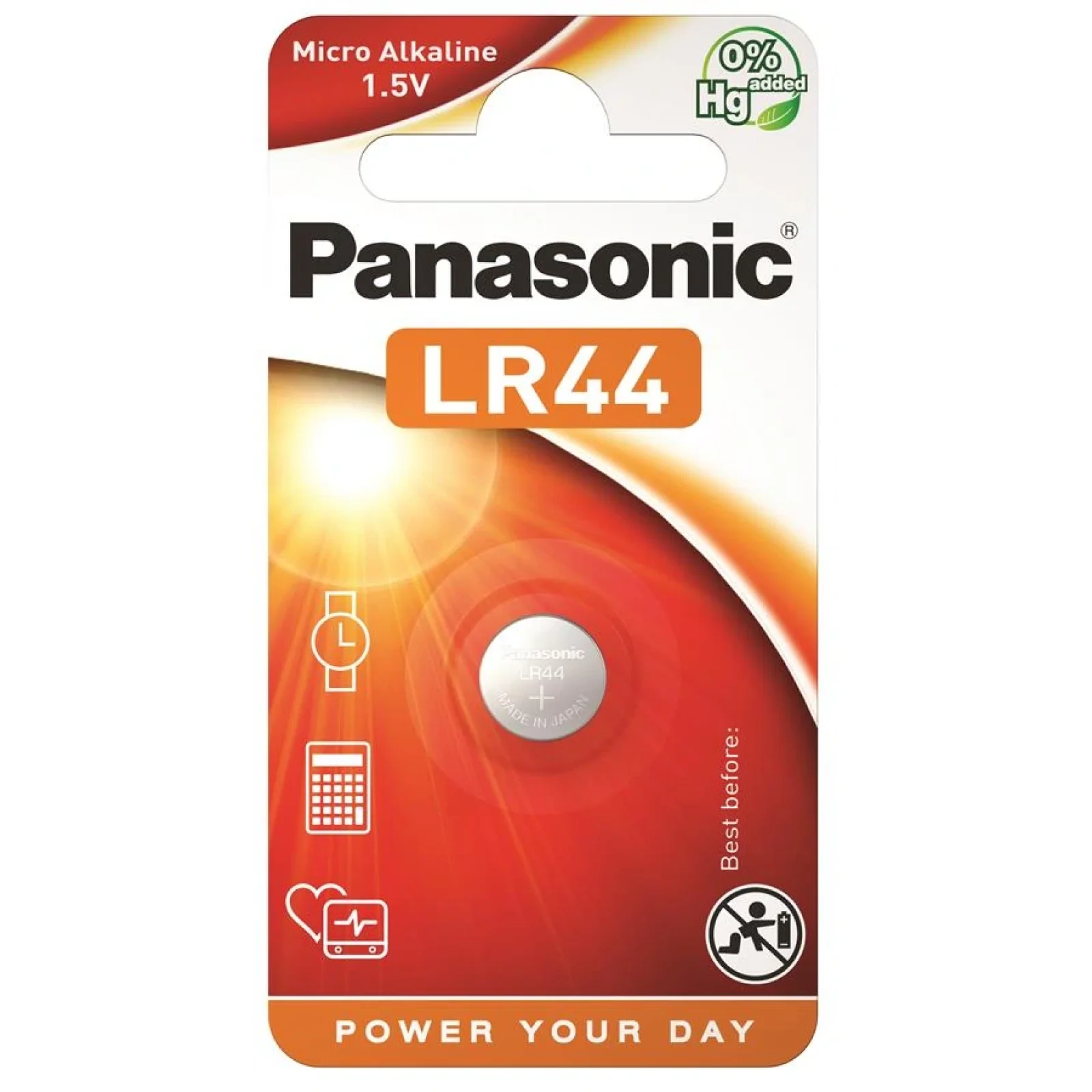 Батарейка Panasonic щелочная LR44(A76, AG13, G13A, PX76, GP76A, RW82) блистер, 1 шт., LR-44EL/1B UA